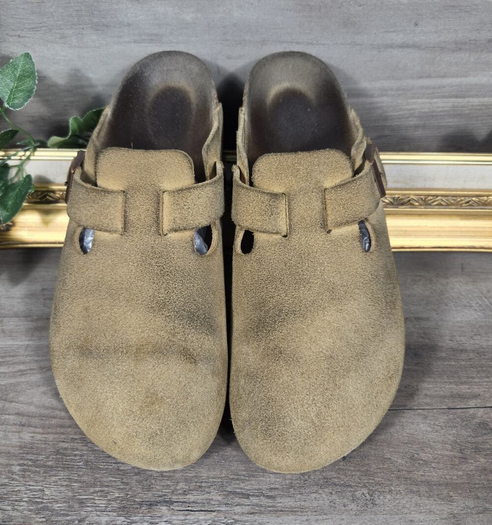 Vintage Birkenstock Boston Taupe Suede Clogs EU 39 US 8 Narrow Slip On